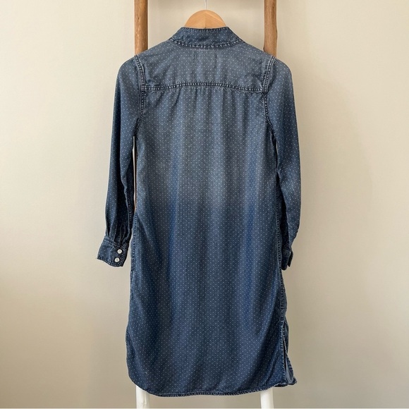 Current/Elliott Cardinal Polka Dot Denim Chambray Long Sleeve Shirt Dress Size 1 - Picture 5 of 12